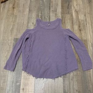 Free People Lilac Cold Shoulder Frayed Sweater Top Size XS